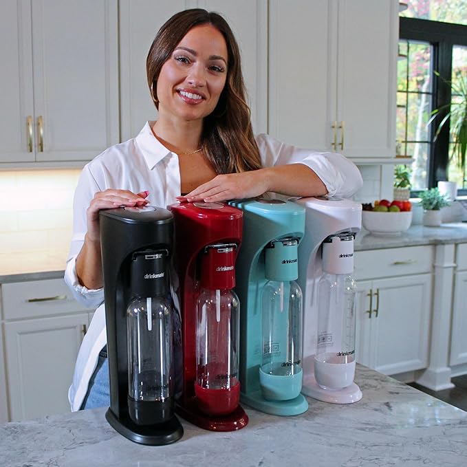 Drinkmate OmniFizz Sparkling Beverage Maker CO2 Bundle - Sparkling Water/Soda Streaming Machine That Carbonates Any Drink - Includes 1 CO2 Cylinder, 1 Carbonation Bottle, 1 Fizz Infuser - Arctic Blue