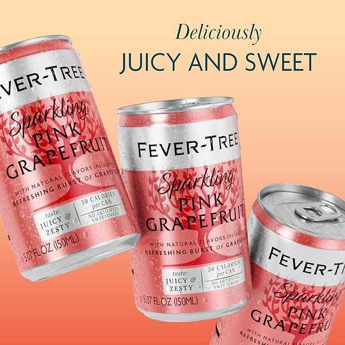 Fever-Tree Sparkling Pink Grapefruit - Premium Quality Mixer - Refreshing Beverage for Cocktails & Mocktails. Naturally Sourced Ingredients, No Artificial Sweeteners or Colors - 5.1 Fl Oz Cans - Pack of 24