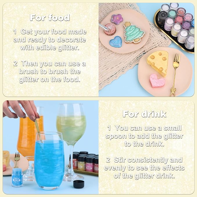 Iridescent Gold Edible Glitter - 5g Food Grade Cake Decorating Shimmering Glitter, Edible Sprinkle Luster Dust for Drinks, Chocolates, Fondant, Strawberries, Cupcakes, Candy, Cookie - Vegan