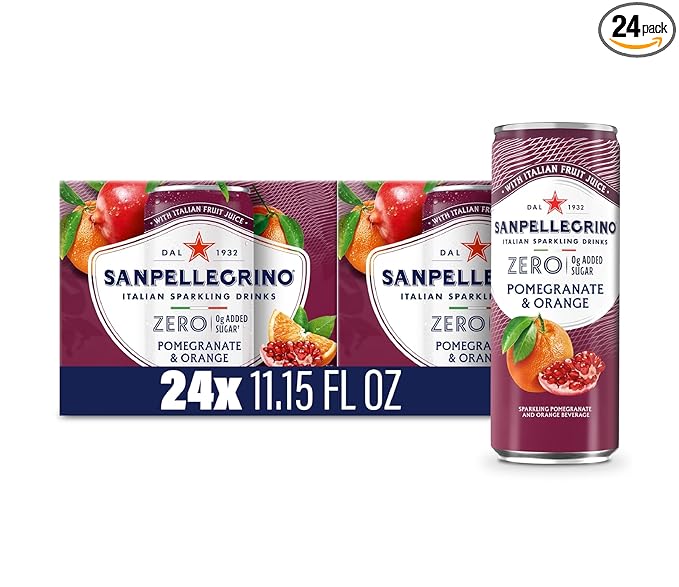 Sanpellegrino Zero Grams Added Sugar Italian Sparkling Drinks Pomegranate Orange, Sparkling Pomegranate Orange Beverage 24 Pack of 11.15 Fl Oz Cans