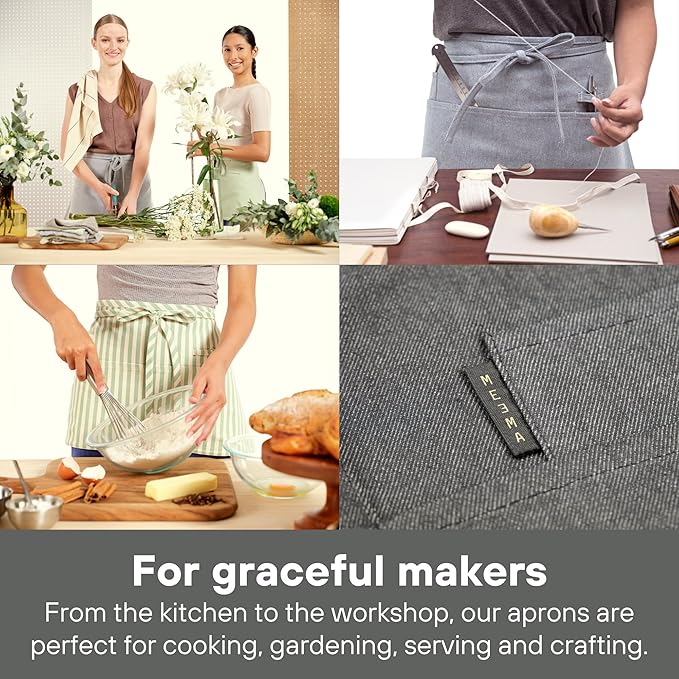 MEEMA Waist Apron with 3 Pockets | Waitress Apron | Waitress Apron with Pockets | Half Aprons With Pockets | Server Aprons Women