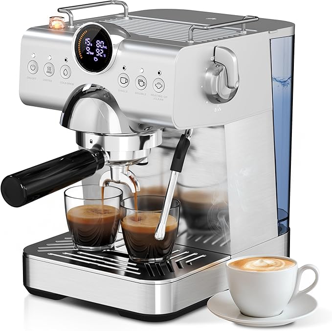 COWSAR 58mm Espresso Machine 20 Bar, Stainless Steel Coffee Maker with Milk Frother, 50 oz Removable Water Tank, LED Display, for Home Espresso, Latte & Cappuccino, Silver