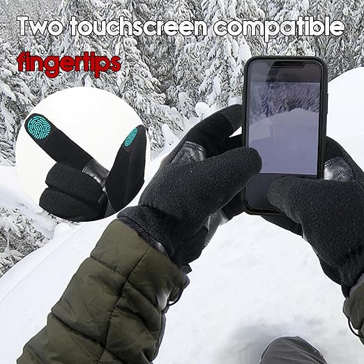 HANDLANDY Winter Gloves for Men Women, Thermal Gloves for Cold Weather Driving Cycling Ski Outdoor, Insulated Leather Work Gloves (Large, Black)