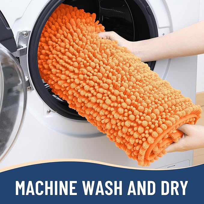 Arotive Luxury Chenille Bathroom Rug Mat, Extra Soft Thick Absorbent Shaggy Bath Rugs, Non-Slip Machine Wash Dry, Plush Bath Mats for Bathroom, Shower and Tub, 24x16, Orange
