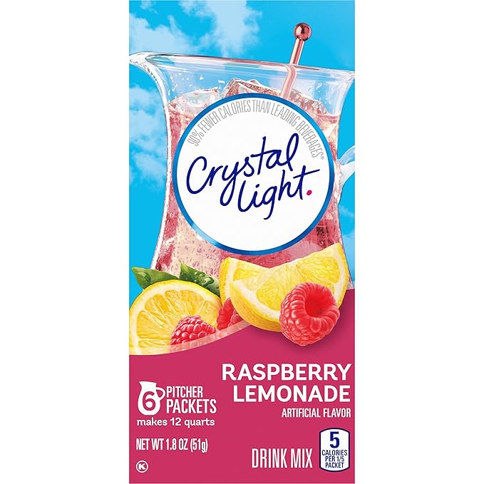 Crystal Light Raspberry Lemonade Artificially Flavored Powdered Drink Mix, 72 ct Pack, 12 Canisters of 6 Pitcher Packets