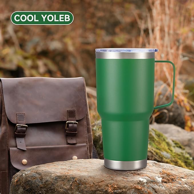 30 oz Tumbler with Handle and Lid, Stainless Steel Tumblers Bulk Double Wall Vacuum Insulated Travel Mug Leak Proof Cup Keep Drinks Cold and Hot Dark Green, 8 Pack