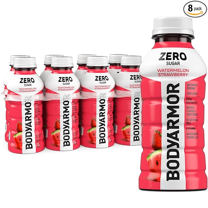 BODYARMOR ZERO Sugar Watermelon Strawberry, Sugar Free Sports Drink - Low-Calorie Hydration - Natural Flavors with Potassium Packed Electrolytes, Antioxidants, and B-vitamins, 12 fl oz (Pack of 8)