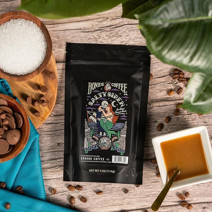 Bones Coffee Company NEW Favorite Flavors Sample Pack, Assorted Flavored Coffee Medium Roast Arabica Beans Specialty Coffee Gifts, Auto Drip and French Press Compatible, 4 oz Pack of 5 Whole Bean