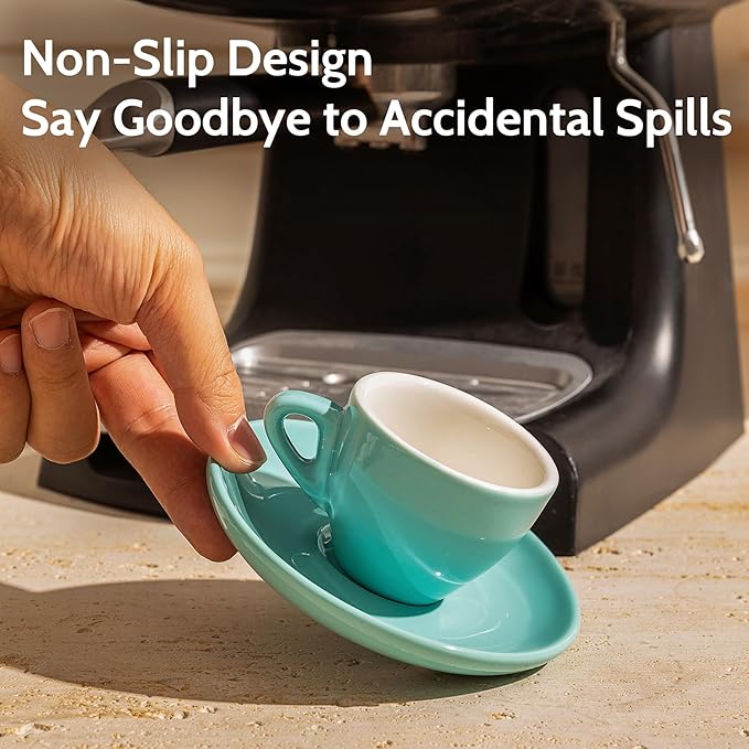 Sweese 2 Ounce Espresso Cups with Saucers, Porcelain Espresso Cups Set of 6 - Hot Assorted Colors