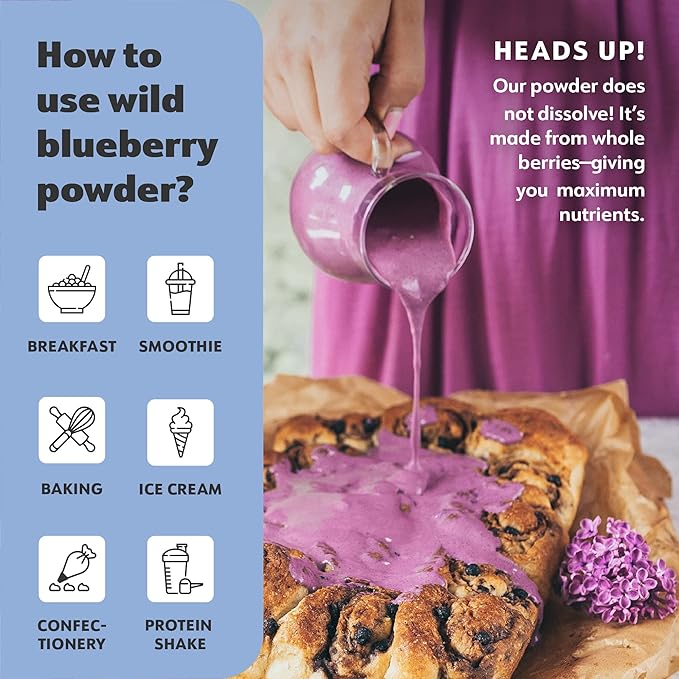 LOOV Organic Wild Blueberry Powder - 41-Day Supply, 8.8 Oz, Good for Smoothie & Breakfast, Freeze-Dried, from Northern Europe, No Added Sugar