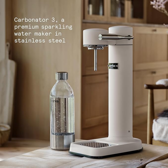 Aarke Carbonator lll, Sparkling & Carbonation Water Machine, Stainless Steel with PET BPA-Free Reusable Bottle Volume 1L/34 fl oz (Matte White)