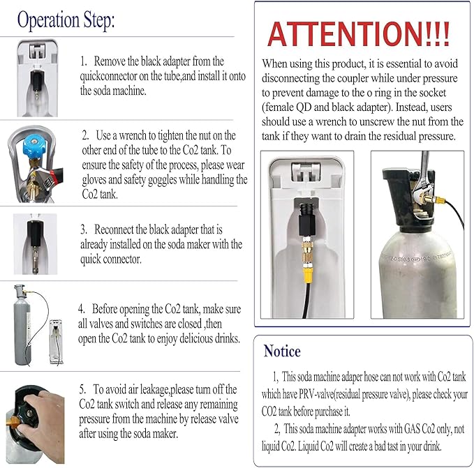 Soda Machine Adapter Hose Connect Your Soda Maker to Large Co2 Tank Directly,Compatible with Jet and Aua Fizz Soda Machines, Not Recommended for Electronic 1 Touch/Terra/Duo/Art Series