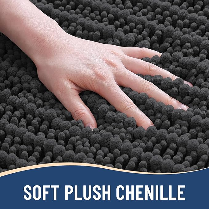 Arotive Luxury Chenille Bathroom Rug Mat, Extra Soft Thick Absorbent Shaggy Bath Rugs, Non-Slip Machine Wash Dry, Plush Bath Mats for Bathroom, Shower and Tub, 34x21, Dark Grey
