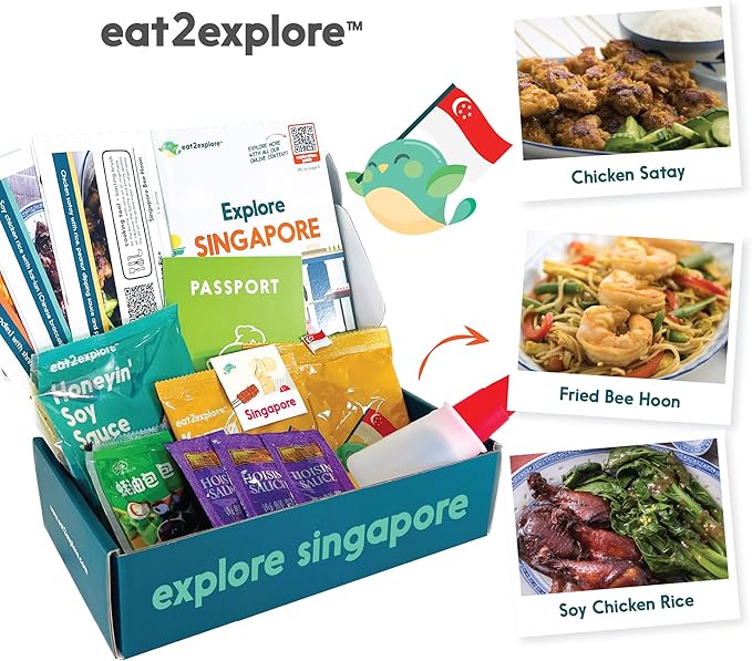 eat2explore Cooking Kits for Kids – Interactive & Educational Kids Cooking Sets Real for Ages 5 and Up,3 Recipe Cards & Global Ingredients – Fun Gift for Young Chefs (Singapore Edition)