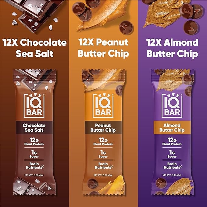 IQBAR Brain and Body Plant Protein Bars - Chocolate Lovers Variety - 36-Count - Keto, Vegan, Low Carb, High Fiber, Gluten Free, Dairy Free, Low Sugar Snack with Nutrients for Focus, Energy, Meal Replacement