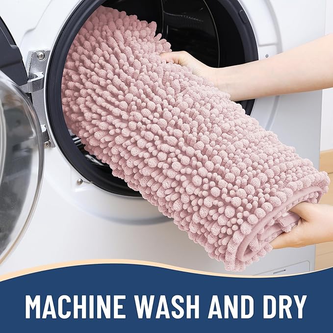 Arotive Luxury Chenille Bathroom Rug Mat, Extra Soft Thick Absorbent Shaggy Bath Rugs, Non-Slip Machine Wash Dry, Plush Bath Mats for Bathroom, Shower and Tub, 30x17, Dirty Pink