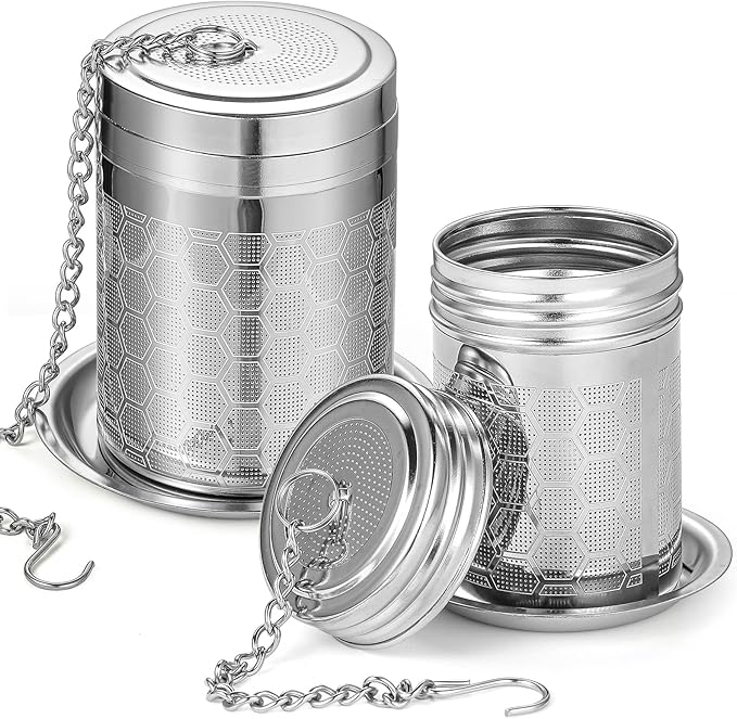 2 Pack Tea Infuser, Tea Strainers for Loose Tea Mesh Stainless Tea Strainer Loose Leaf Tea Steeper Tea Diffuser with Tea Basket and Lid for Black Tea, Spices and Seasonings
