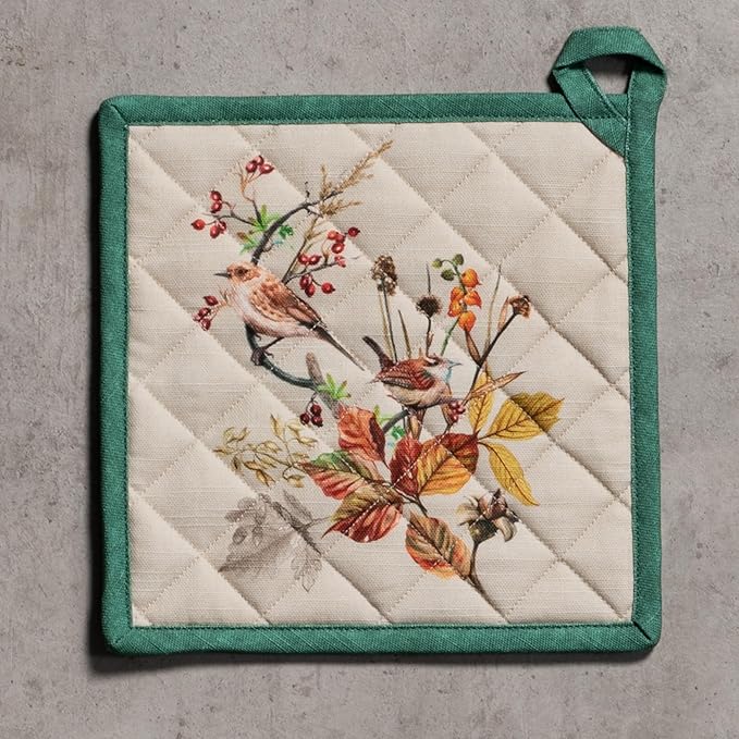Maison d' Hermine Pot Holders 100% Cotton Heat Resistant Potholders 8" x 8" Hot Pads with Loop BBQ, Cooking, Baking, Grilling, Kitchen, Handling Hot Pans (Pack of 1, Recolte)