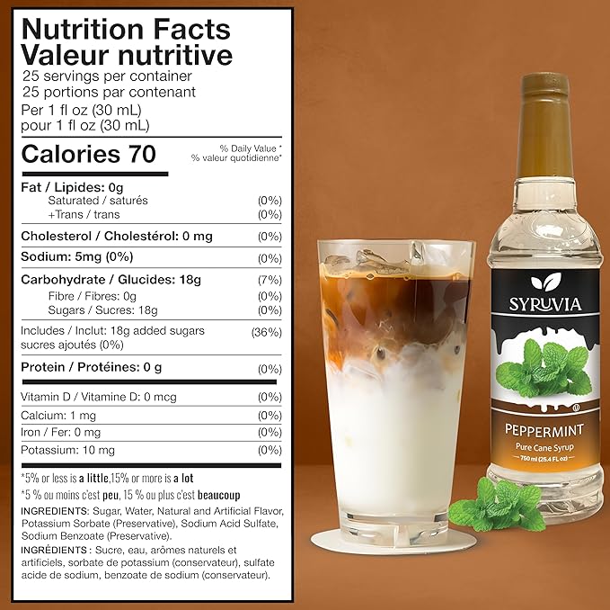 Syruvia Peppermint Syrup for Coffee 25.4 Ounces Peppermint Flavoring for Coffee