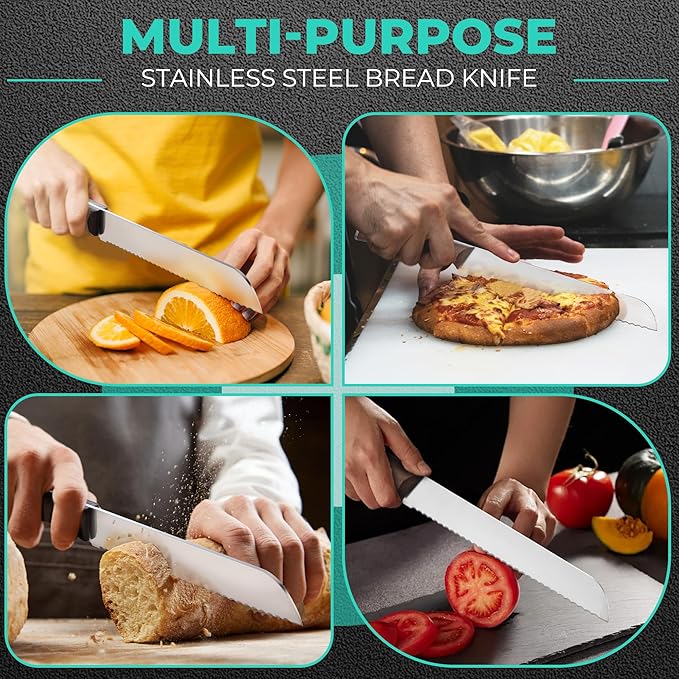 HAUSHOF Bread Knife with Sheath, 8-Inch Serrated Bread Knife for Homemade Bread, 5Cr15Mov Premium Stainless Steel Bread Cutter with Gift Box for Mom Dad, Full Tang and Ergonomic Handle