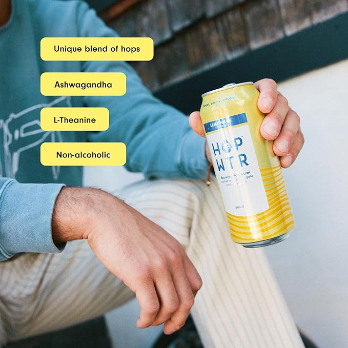 HOP WTR - Sparkling Hop Water - Lemonade (12 Pack) - No Calories or Sugar, Low Carb and Added Benefits (16 oz Cans)