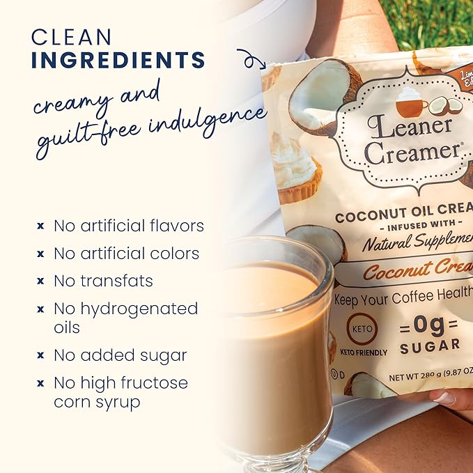 Leaner Creamer Coconut Creamer with Superfood Ingredients – Non-Dairy, Sugar-Free, Keto, Gluten-Free Powdered Coffee Creamer – Coconut Cream – 280g