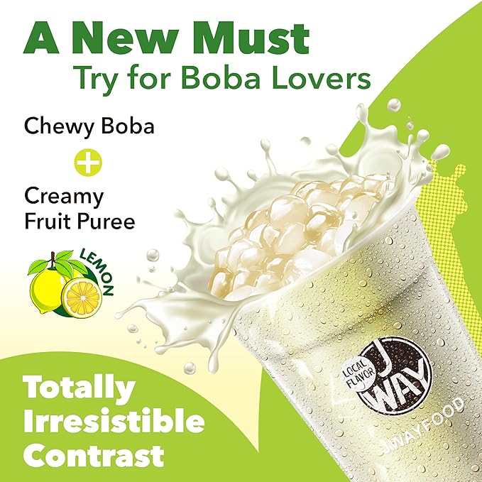 J WAY Instant Boba Bubble Pearl Lemon Juice Drinks Kit with Authentic Crystal Tapioca Boba, Ready in Under One Minute, Paper Straws Included, 3 Servings