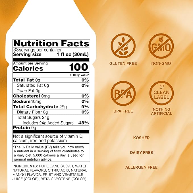 Monin - Mango Syrup, Tropical and Sweet, Great for Cocktails, Sodas, and Lemonades, Gluten-Free, Non-GMO (1 Liter)