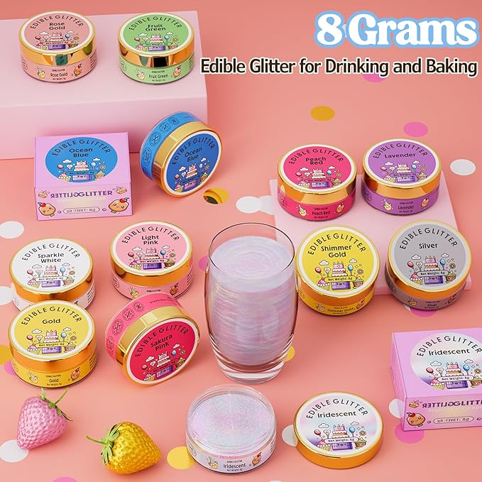 Nomeca Edible Glitter for Drinks Cakes, 8 grams Food Grade Luster Dust Sprinkles Glitter for Cake Decorations, DIY Cocktails, Beverages & Cake Decorating, Dessert Cake Topper (9-Ocean Blue)