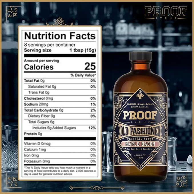 Proof Syrup - Old Fashioned Cocktail Mix - Made with Real Bitters & Cane Sugar - Maple Bacon - Fast, Easy, Delicious, Handcrafted Cocktail Syrup - 4oz