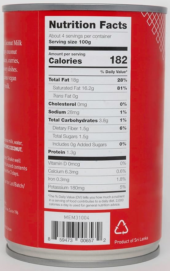 Mementa Inc Organic Coconut Milk Regular 18% - Dairy Free, Plant Based Vegan Milk, Lactose Free - 13.5 Fl Oz (Pack of 3) - Ideal for Cooking and Baking