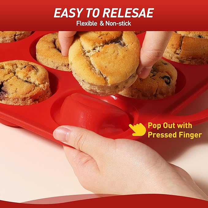 2 Packs 6 Cups Silicone Muffin Pan with Metal Reinforced Frame Jumbo Size Cupcake Pan Tray Egg Bites Cookie Molds Muffin Tin Tart Pans Moldes De Silicona Para Gelatina Hornear Flan Chocoflan