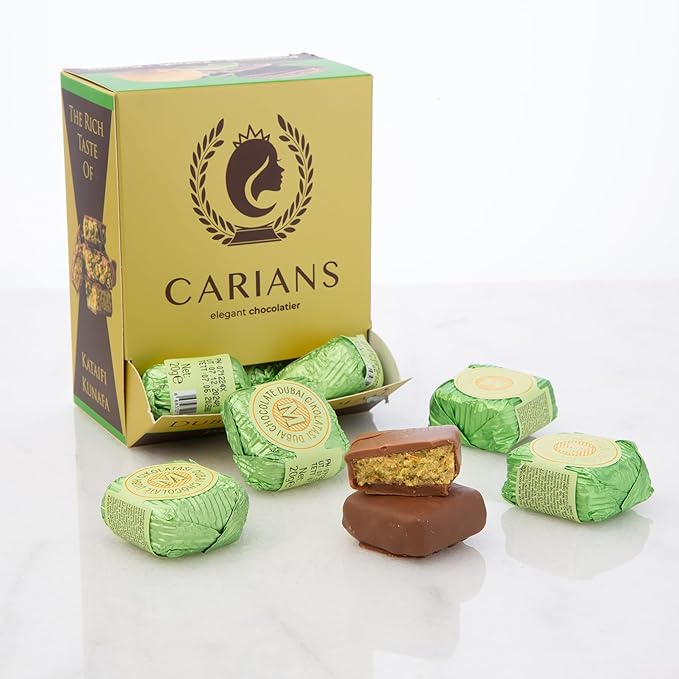 CARIANS One Bite Size Dubai Chocolate, 10 Pcs. Individually Wrapped Chocolate, Candy with Pistachio and Kataifi, Great for Gift Giving, Anniversary, Thanksgiving, Christmas