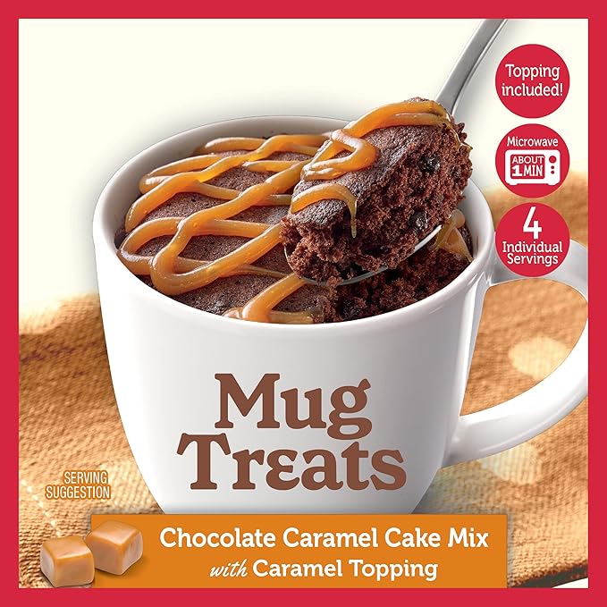 Betty Crocker Mug Treats Chocolate Caramel Cake Mix with Caramel Topping, 4 Servings, 12.5 oz. (Pack of 6)