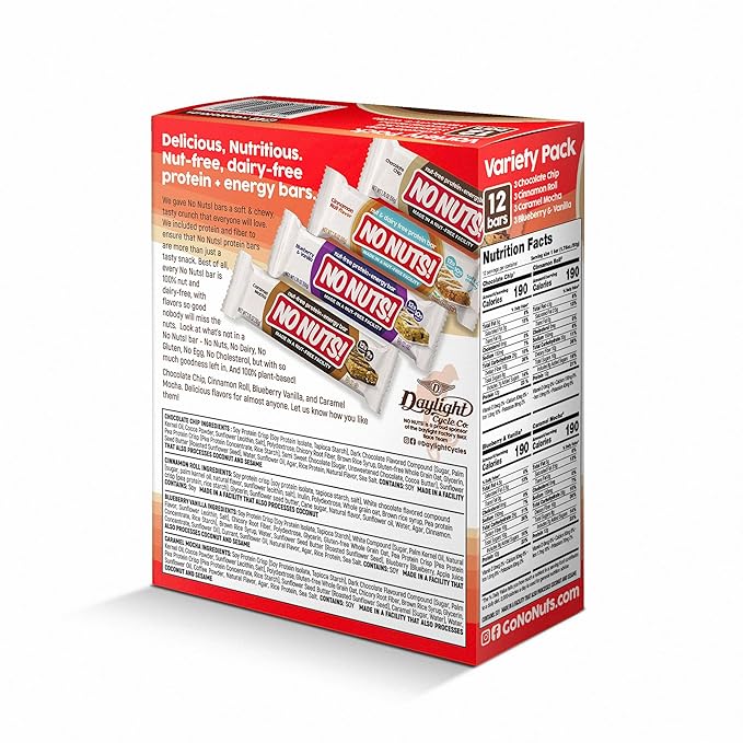 No Nuts! Protein Bar Variety Pack – 12 Count | 100% Nut-Free, Dairy-Free, Vegan, Organic, Kosher, Egg-Free, Non-GMO Energy Snack Bars