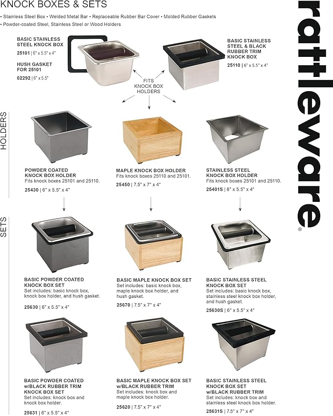 Rattleware Stainless Steel Knock Box - Ideal for Home, Cafe, Restaurant, Hotel, Office, or Commercial Establishment - Heavy Duty Knock Box Trusted By Baristas Worldwide (9" x 5.5" x 4")