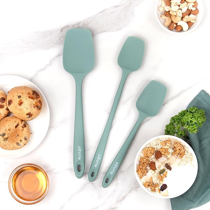 Elihome Skinny Silicone Spoonula - Non-Stick Heat Resistant Silicone Scraper Spatula for Mixing, Serving, Scraping, Stirring, and More - 11 Inch, Sage Green