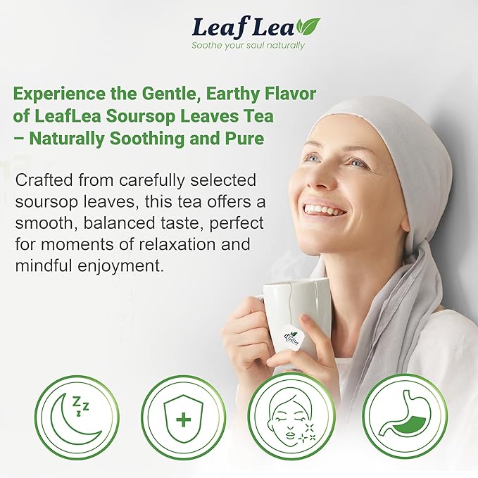 LeafLea 120 Soursop Tea Bags, from 100% Natural Pure Soursop Graviola Leaves, Improve Digestion, Support Healthy Skin & Sleep, Herbal Tea Caffeine-free, Hojas De Guanabana Tea, Non-GMO, Pack of 3