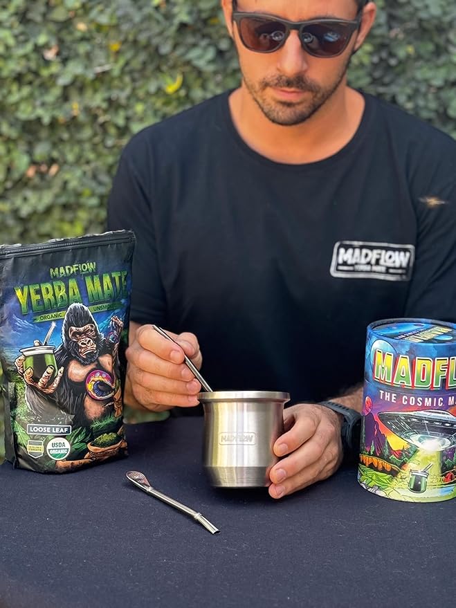 MADFLOW Yerba Mate Cup. Stainless Steel Mate Cup with 2 Bombillas. Double Wall Vacuum Insulated Yerba Mate Gourd. Unique Mate Cup And Bombilla Set