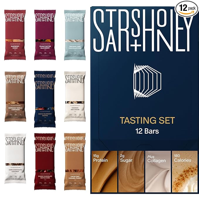 Stars + Honey Protein Bars- Flavor Variety,15g Protein, 2g Sugar, w/ Collagen Keto Friendly Snack - Gluten, Dairy, & Soy Free - High-Protein Snacks for Energy & Recovery-12 pack