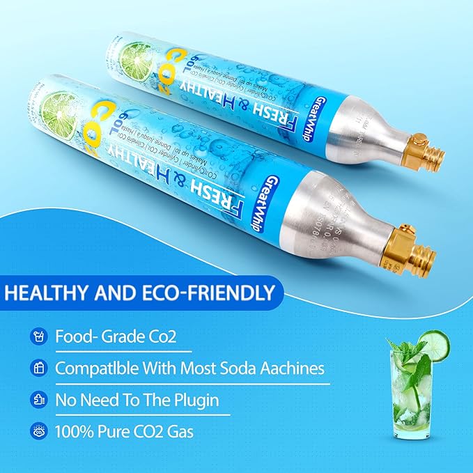 GreatWhip 60L CO2 Cylinder For Sodastream, Exchange Carbonator Compatible With SodaMaker Appliance, Threaded Cylinders, Set of 4