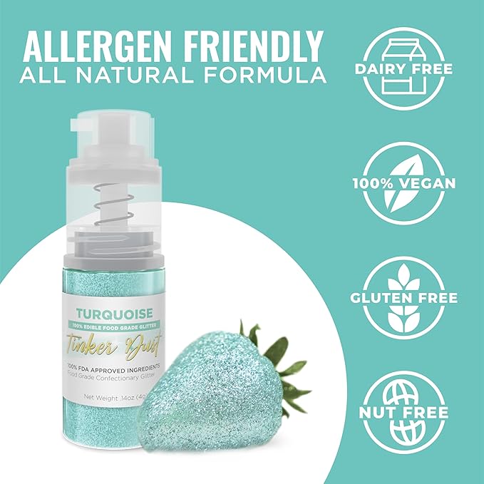 Bakell - Turquoise Tinker Dust (4g, 1x Mini Spray Pump) Edible Glitter for Food, Desserts, and Beverages!