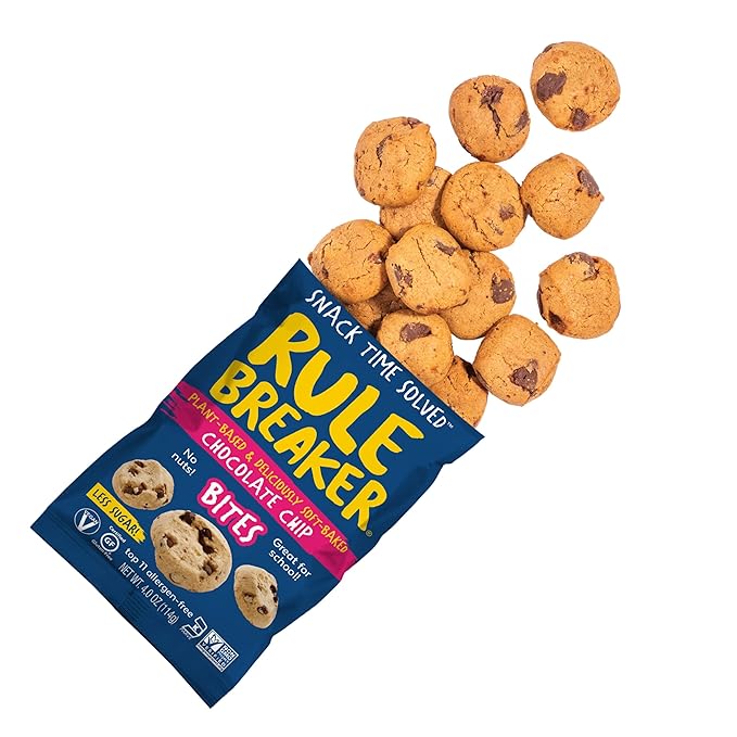 Rule Breaker Vegan & Gluten-Free Cookies | Chocolate Chip Bites | Plant-Based, Dairy, Nut, Soy, Allergen Free, Kosher | Great For School, Office, Pantry | Soft-Baked School Snacks for Kids and Adults (Pack of 6)