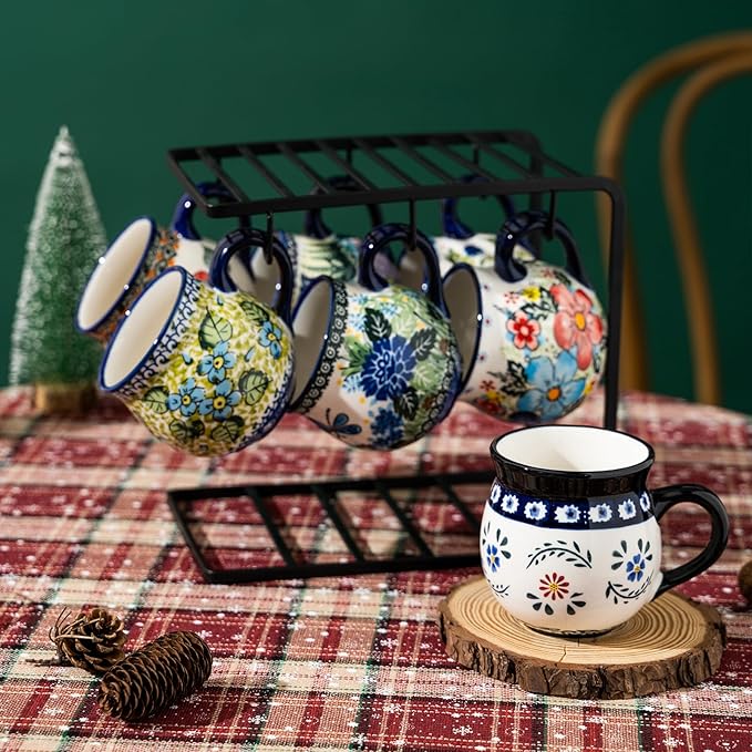 ALMA Handpainted Blue Coffee Mug,Potbelly Ceramic Coffee Mug, Premium Hand Warmer Tea Mug, Microwave & Dishwasher safe-12.85oz(380ml)