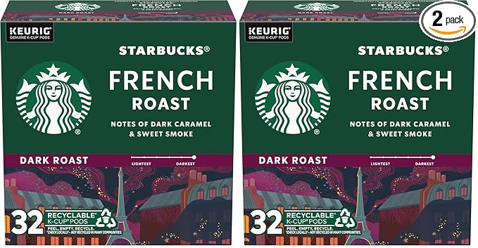 Starbucks Dark Roast K-Cup Coffee Pods — French Roast for Keurig Brewers — 1 box (32 pods) (Pack of 2)