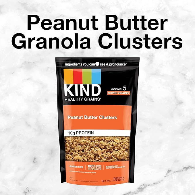 KIND Healthy Grains Granola, Peanut Butter Clusters, Healthy Snacks, Gluten Free, 100% Whole Grains, 10g Protein, 11oz, 1 Count (Pack of 2)