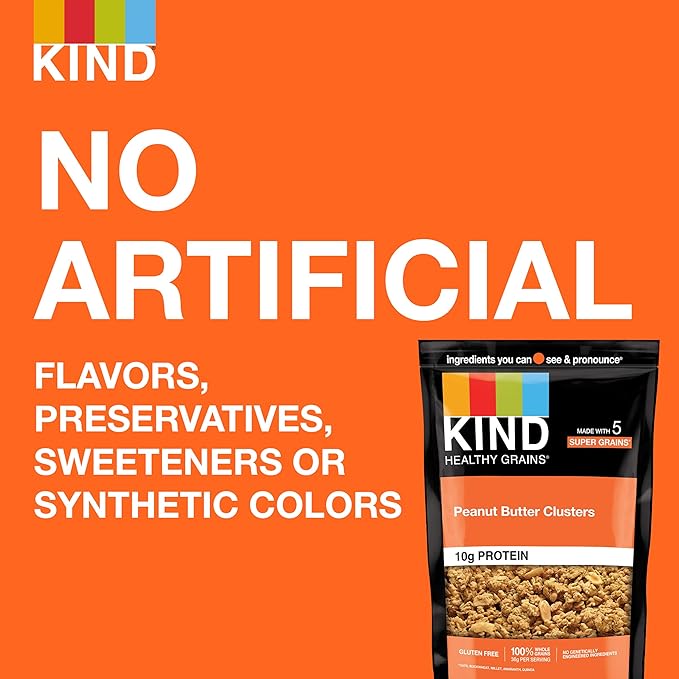 KIND Healthy Grains Granola, Peanut Butter Clusters, Healthy Snacks, Gluten Free, 100% Whole Grains, 10g Protein, 11oz, 1 Count