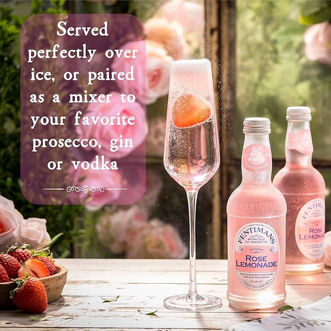 Fentimans Sparkling Rose Lemonade - Sparkling Pink Lemonade with Natural Ingredients & Pure Rose Extract, Mixer, Craft Soda, Botanically Brewed Lemonade - 9.3 Fl Oz (Pack of 4)