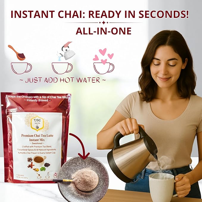 T2GO Chai Latte Mix | Instant Masala Chai Powder | Authentic Indian Tea Latte | Ready in Seconds | 8 oz