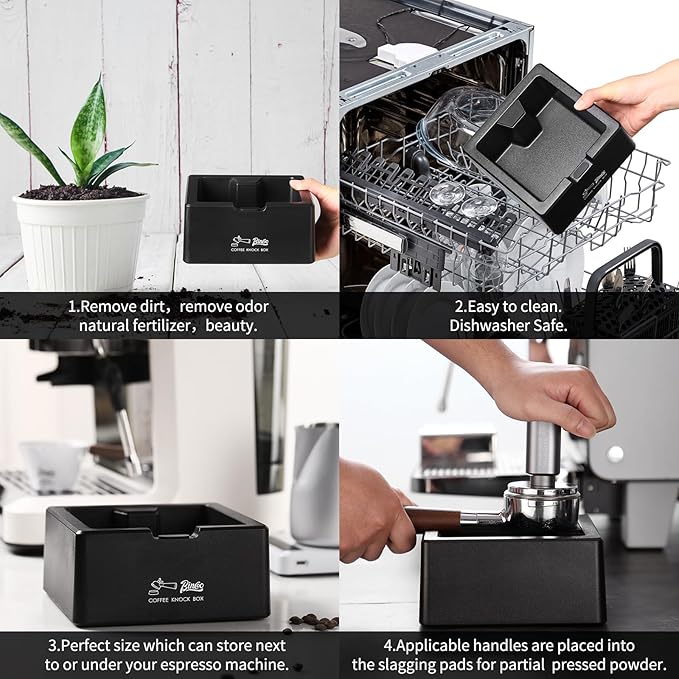Bincoo Square Espresso knock Box 16cm /6.3 Inch Barista Style Coffee Knock Box for Grounds with Anti-Slip Base, Multi-functional Sturdy Espresso Dump Bin for Home/Office.. (black)